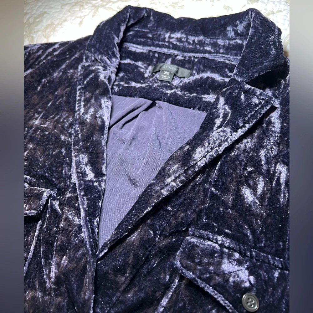 J Crew Crushed Velvet Velour Collared Pullover Shirt Blouse Top size XS - Picture 2 of 11